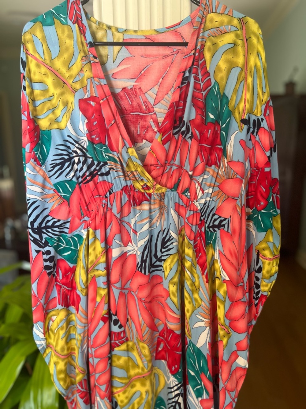 Tropical Maxi Dress Dolman Sleeve Kaftan Boho Resort Cover Up Cruise Vacation - Picture 2 of 10